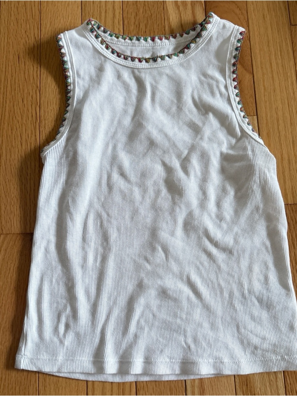Old Navy White Ribbed Tank Top with Multicolor Trim